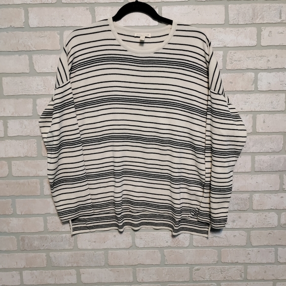 Eileen Fisher Women's Sweater Shirt with Black Horizontal Stripes Size PL/PG - Picture 2 of 9